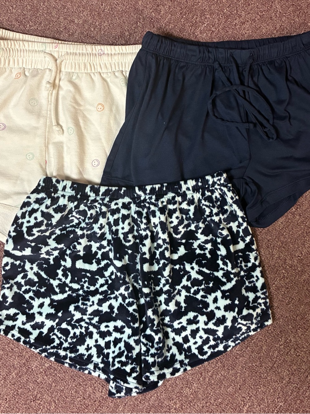 Multiples Women's Athletic Shorts Trio - Black, Cream & Black-White Print